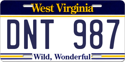 WV license plate DNT987