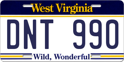 WV license plate DNT990