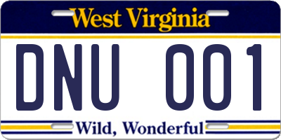 WV license plate DNU001