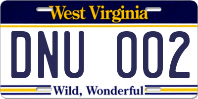 WV license plate DNU002