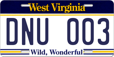 WV license plate DNU003