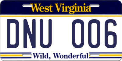 WV license plate DNU006