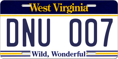 WV license plate DNU007