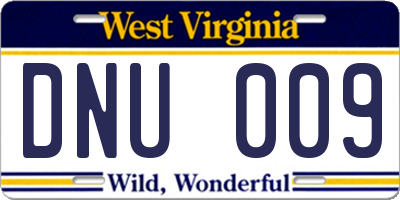 WV license plate DNU009