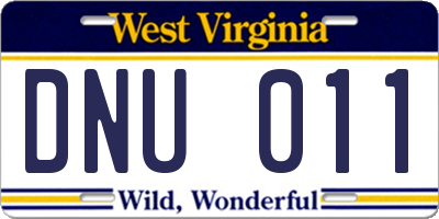 WV license plate DNU011