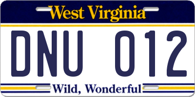 WV license plate DNU012