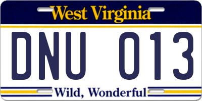 WV license plate DNU013