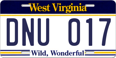 WV license plate DNU017