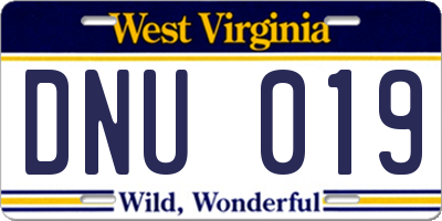 WV license plate DNU019