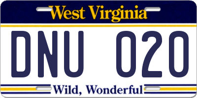 WV license plate DNU020