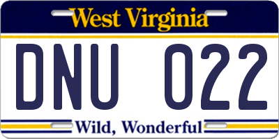 WV license plate DNU022