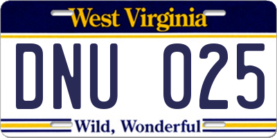 WV license plate DNU025