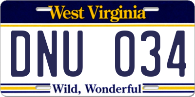 WV license plate DNU034