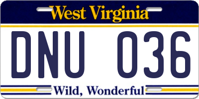 WV license plate DNU036