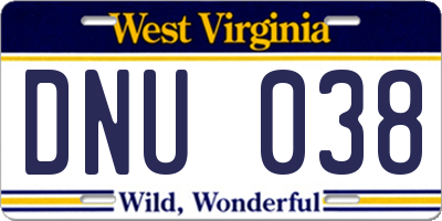 WV license plate DNU038