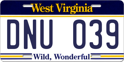 WV license plate DNU039