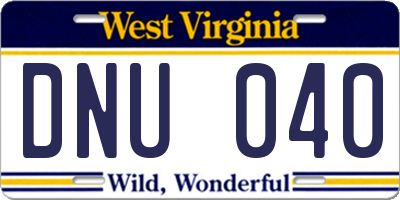 WV license plate DNU040