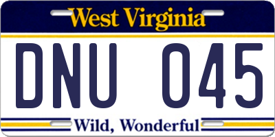 WV license plate DNU045