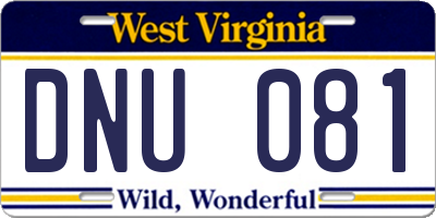 WV license plate DNU081