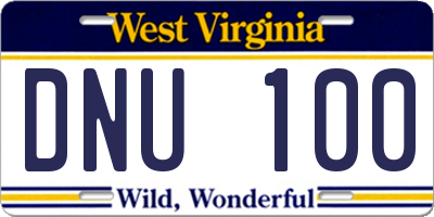 WV license plate DNU100