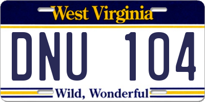 WV license plate DNU104