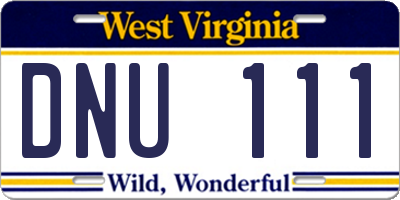 WV license plate DNU111