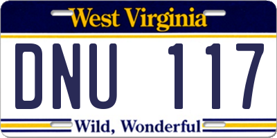 WV license plate DNU117