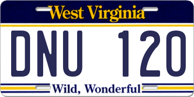 WV license plate DNU120