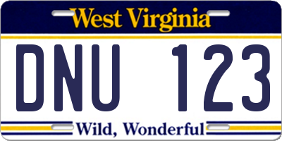 WV license plate DNU123