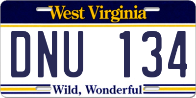 WV license plate DNU134