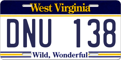 WV license plate DNU138