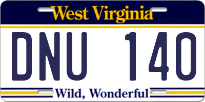 WV license plate DNU140