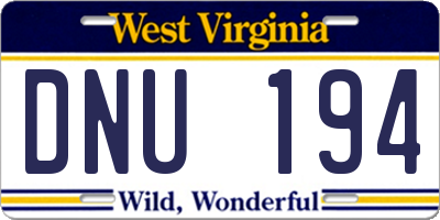 WV license plate DNU194