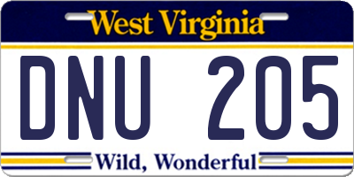 WV license plate DNU205