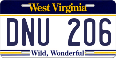 WV license plate DNU206