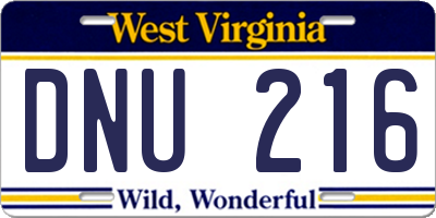 WV license plate DNU216