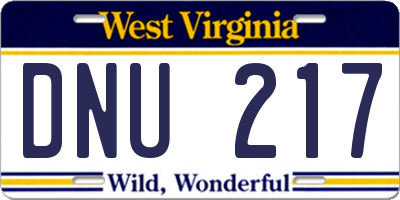 WV license plate DNU217