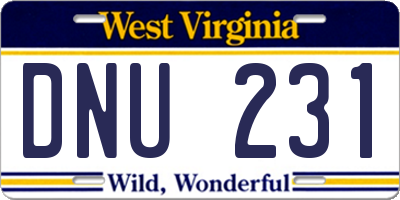 WV license plate DNU231