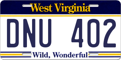WV license plate DNU402