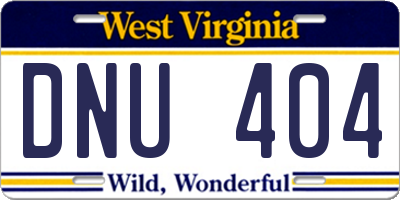 WV license plate DNU404
