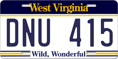 WV license plate DNU415