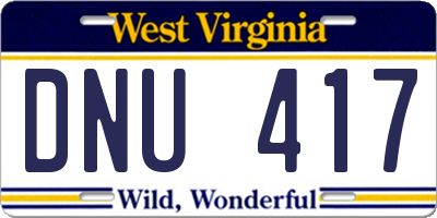 WV license plate DNU417