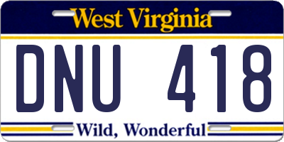WV license plate DNU418