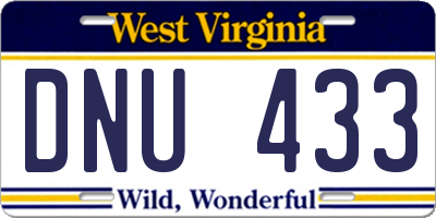 WV license plate DNU433