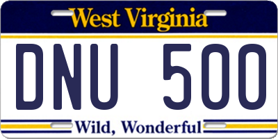 WV license plate DNU500