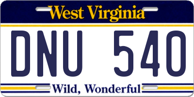 WV license plate DNU540