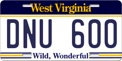 WV license plate DNU600
