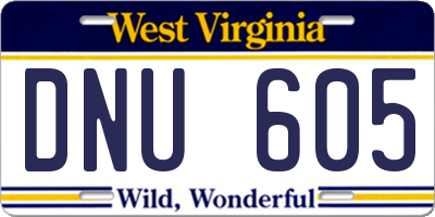 WV license plate DNU605