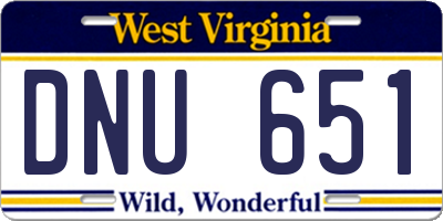 WV license plate DNU651