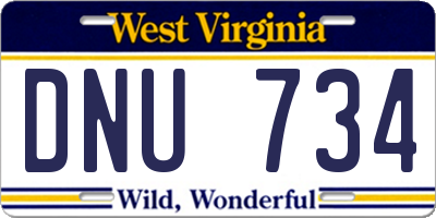 WV license plate DNU734